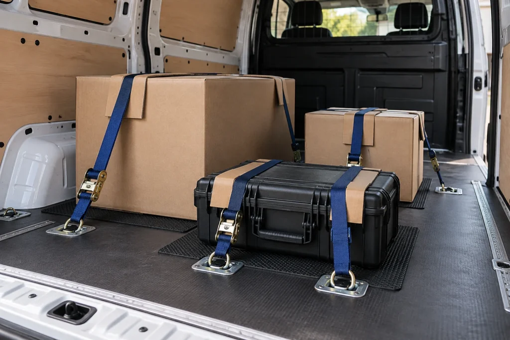 Einzelsendungen mit Schutzverpackung und Sicherungsgurten