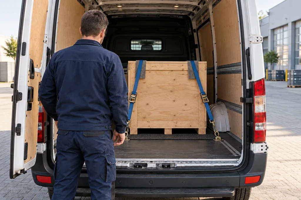 Gesicherte Transportkiste für eine direkte Zustellung