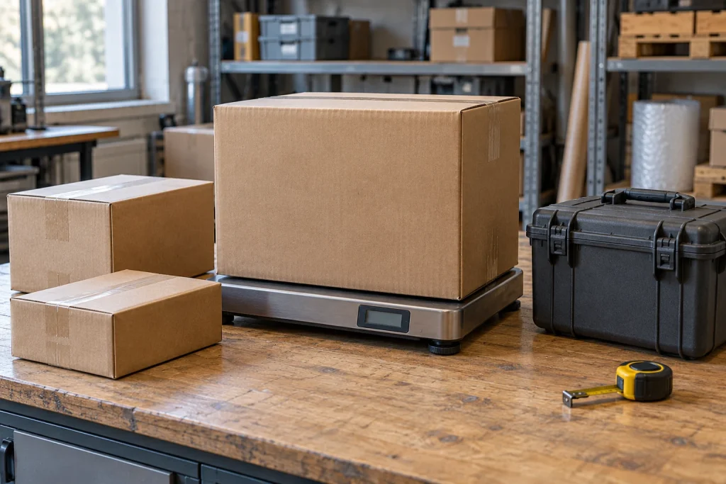 Packstücke und Schutzkoffer vor der Abholung wiegen und erfassen