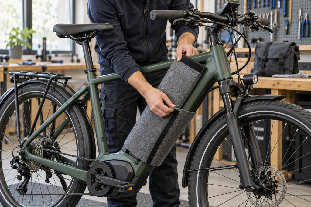 Fahrradrahmen für den Transport mit weichem Material schützen
