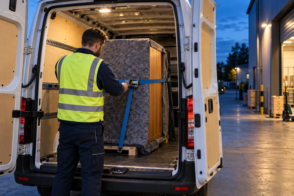 Kontrolle der Ladung bei einer beleuchteten Abendabholung